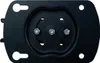 A black metal mounting bracket with screw holes and a central rotating mechanism. Produktbild-Vorschau