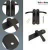 A collage of images showing black door handles and related hardware, with close-ups and a product shot with accessories. Produktbild-Vorschau