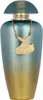 A perfume bottle with a gradient color from teal to gold, featuring a gold chain and charm. Podgląd zdjęcia produktu