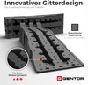 A pair of grey car ramps with a detailed texture, presented on a white background with marketing text and icons. Produktbild-Vorschau