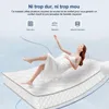 A woman in a white robe is depicted floating above a mattress, surrounded by stylized graphics and text. Voir les images du produit