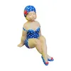 Gartenfigur mollige Badenixe Figur sitzend blau mit weißen Produktbild-Vorschau 1