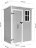 A diagram of a gray resin shed with dimensions indicated by text and lines. Produktbild-Vorschau