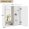 A diagram showing the dimensions of a white bathroom cabinet with mirrored doors. Produktbild-Vorschau