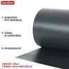 A roll of dark gray PVC material, likely a privacy screen, is shown partially unrolled against a white background. Text highlights product features and dimensions. Produktbild-Vorschau