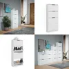 A collage of images showing a white shoe cabinet in different settings and views. Produktbild-Vorschau