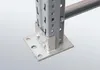 A close-up view of the base of a metal shelving unit, showing its connection to the floor. Produktbild-Vorschau