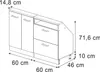 A technical drawing of a cabinet with dimensions indicated. Voir les images du produit
