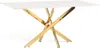 A rectangular table with a white marble-look top and a gold criss-cross metal base, presented against a white background. Anteprima dell’immagine prodotto