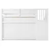 A white bunk bed with stairs on the right side, viewed from the side. Voir les images du produit