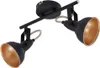 A black and gold metal spotlight fixture with two adjustable heads, shown against a white background. Voir les images du produit