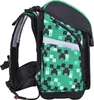 A side view of a green and black backpack with a pixelated pattern. Produktbild-Vorschau