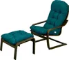 A teal cushioned chair and ottoman set on a white background. Produktbild-Vorschau