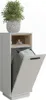 A white laundry cabinet with a wooden accent shelf and a laundry bag inside. Podgląd zdjęcia produktu