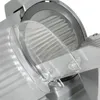A close-up view of a food slicer's blade and safety guard. Produktbild-Vorschau