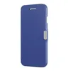 A blue flip cover case for an Apple iPhone 8 is shown against a white background. Produktbild-Vorschau