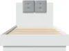 A white bed frame with a tufted gray headboard. Anteprima dell’immagine prodotto