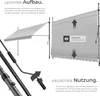 Diagrams and text explaining the features and setup of a retractable awning. Produktbild-Vorschau