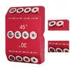 A red jig for drilling angled holes, with various drill bit sizes indicated. Produktbild-Vorschau
