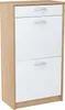 A product shot of a shoe cabinet with two flip-down doors and a drawer on top. Produktbild-Vorschau