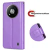 A purple phone case with a camera cutout and a magnetic closure is shown. A close-up of the magnetic closure and a graphic indicating 'Magnetverschluss' are also present. Produktbild-Vorschau