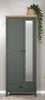 A dark green wardrobe with a tan top and a mirror on one door, placed against a grey and white textured wall. Podgląd zdjęcia produktu