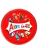 A round red tin filled with various chocolates, with the text "Alles Gute" prominently displayed. Produktbild-Vorschau