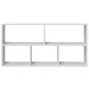 A white, modern, modular shelving unit with five compartments, presented against a plain white background. Voir les images du produit
