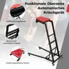A collage showcasing a mechanic's creeper with highlighted features and dimensions. Podgląd zdjęcia produktu