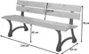 A product shot of a wooden park bench with dimensions indicated by arrows and text. Produktbild-Vorschau