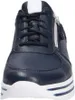A front view of a navy blue sneaker with a white sole and laces. Voir les images du produit