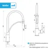 Technical drawings of a kitchen faucet with dimensions and usage information. Produktbild-Vorschau