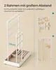 A white jewelry organizer with multiple tiers and a tray for rings and other accessories, shown with smaller inset images of jewelry displayed on similar organizers. Produktbild-Vorschau