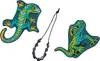 Two lizard-shaped patches and a beaded necklace are displayed against a white background. Produktbild-Vorschau