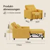 Diagrams showing the dimensions of a yellow sofa bed in its different configurations. Podgląd zdjęcia produktu