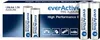 A product shot of EverActive AA/LR6 batteries and their packaging. Produktbild-Vorschau