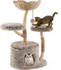 A cat tree with two cats on it, one playing with a toy and the other peeking out of a hole. Produktbild-Vorschau