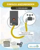 An illustration showing how to connect a heating device to a water tap and how to bleed a radiator. Produktbild-Vorschau