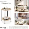 A collage of images showing a side table in different room settings, along with text descriptions and a logo. Náhled obrázku produktu