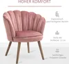 A pink velvet armchair with wooden legs, presented with feature callouts. Náhľad obrázku produktu
