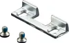 A metal bracket and two screws on a white background. Produktbild-Vorschau