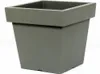 A square, gray plastic planter pot is shown against a white background. Produktbild-Vorschau
