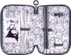 An open pencil case with various stationery items inside. Voir les images du produit