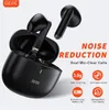 A product image showcasing black wireless earbuds and their charging case, with marketing text and feature icons. Produktbild-Vorschau