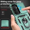 A close-up of a smartphone case with a sliding camera cover and a ring holder, showcasing its features. Produktbild-Vorschau