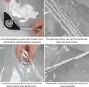 Collage of close-up shots highlighting the features of a clear PVC tarp. Produktbild-Vorschau