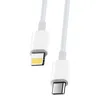 A close-up shot of a white charging cable with a Lightning connector on one end and a USB-C connector on the other, against a white background. Produktbild-Vorschau