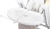 Close-up view of a white tray on a baby high chair, with dimensions indicated by arrows and text. Produktbild-Vorschau