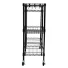 A black wire shelving unit with multiple shelves and wheels. Náhled obrázku produktu