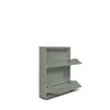 A gray metal shoe cabinet with two open shelves, shown against a white background. Podgląd zdjęcia produktu